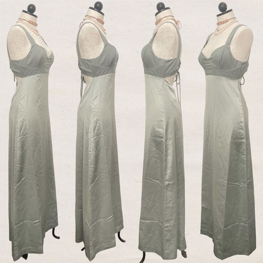 Free People Gia Maxi Dress Mermaids Satin Backless Sage Green A-Line Small 4 - Picture 6 of 9